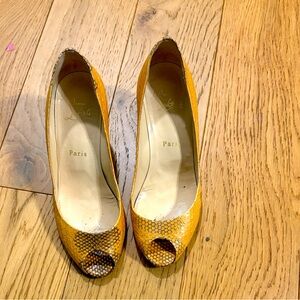Christian Louboutin Yellow Python Snakeskin Peep-Toe Heels